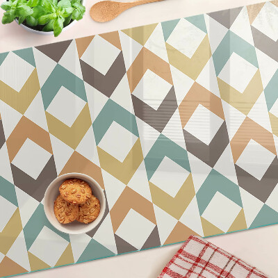 Szklana deska kuchenna z motywem geometrycznym w pastelowych kolorach