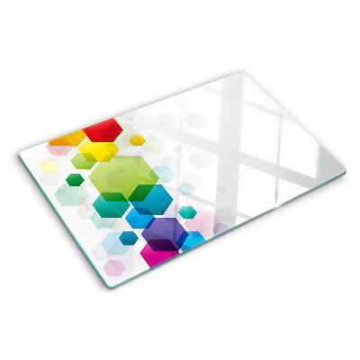 Deska kuchenna szklana z kolorowym wzorem heksagonów na tle