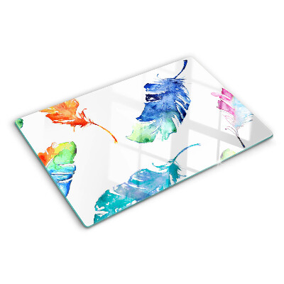 Szklana deska kuchenna z motywem piór w akwareli
