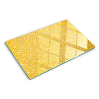 Szklana deska kuchenna z nadrukiem motywu Kwiatu Życia na żółtym tle