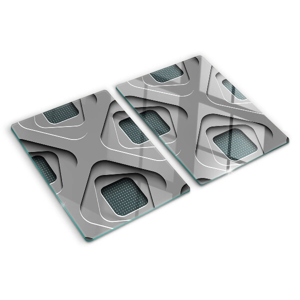 Szklana deska kuchenna z geometrycznym wzorem w odcieniach szarości