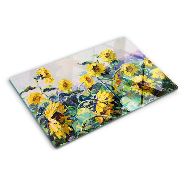 Deska kuchenna szklana z motywem słoneczników w ogrodzie