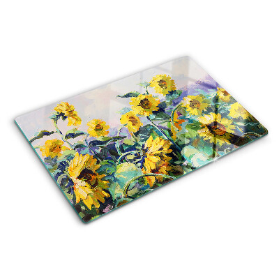 Deska kuchenna szklana z motywem słoneczników w ogrodzie