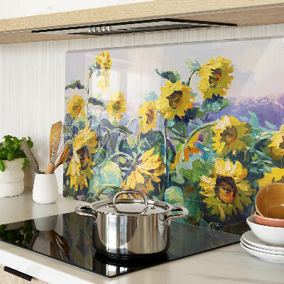 Deska kuchenna szklana z motywem słoneczników w ogrodzie