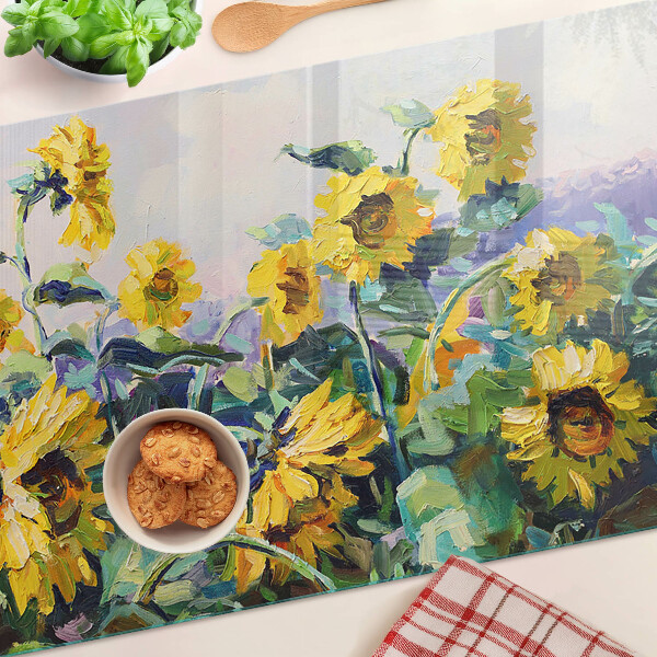 Deska kuchenna szklana z motywem słoneczników w ogrodzie