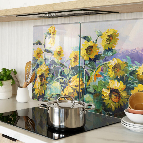 Deska kuchenna szklana z motywem słoneczników w ogrodzie