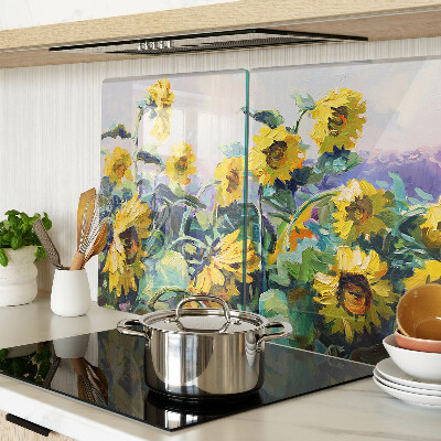 Deska kuchenna szklana z motywem słoneczników w ogrodzie