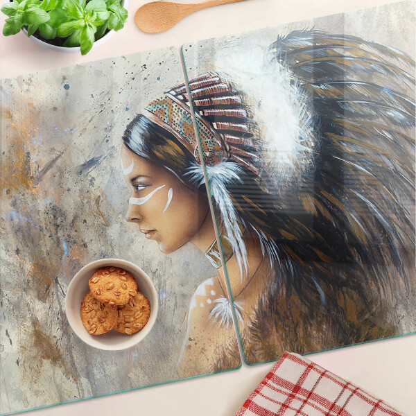 Szklana deska kuchenna z motywem Indianina w pióropuszu