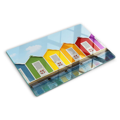 Deska kuchenna szklana z motywem kolorowych domków nadmorskich