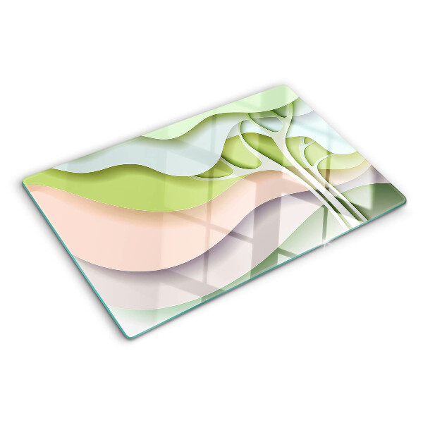 Szklana deska do krojenia z motywem abstrakcyjnych fal w pastelowych kolorach