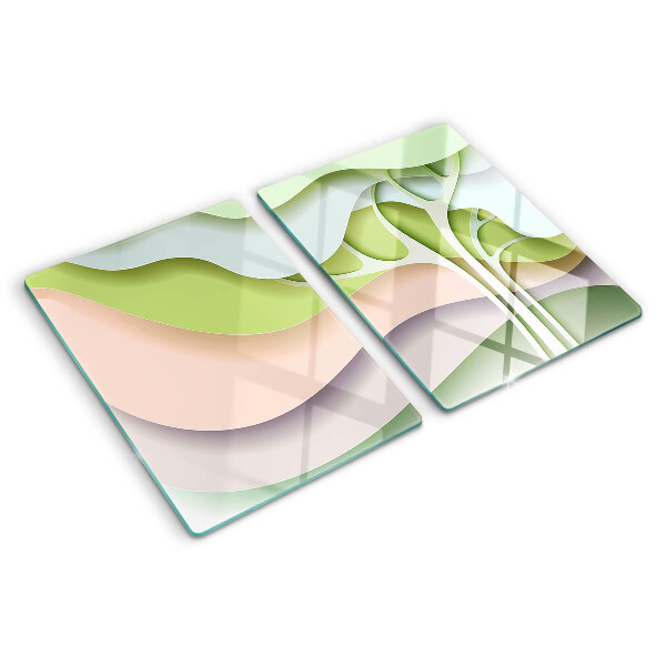Szklana deska do krojenia z motywem abstrakcyjnych fal w pastelowych kolorach