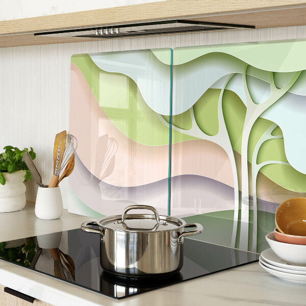 Szklana deska do krojenia z motywem abstrakcyjnych fal w pastelowych kolorach