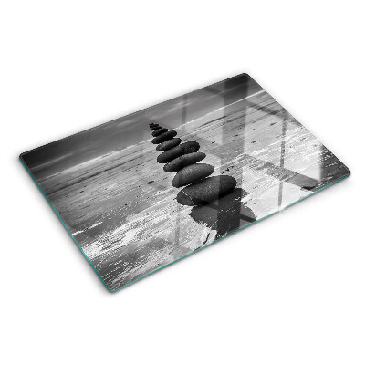Szklana deska do krojenia z motywem kamieni plażowych w czerni i bieli
