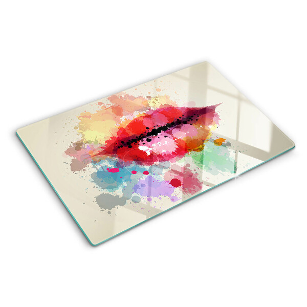Szklana deska kuchenna z nadrukiem z ust w kolorowych plamach