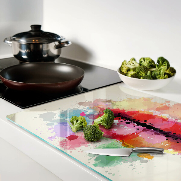 Szklana deska kuchenna z nadrukiem z ust w kolorowych plamach