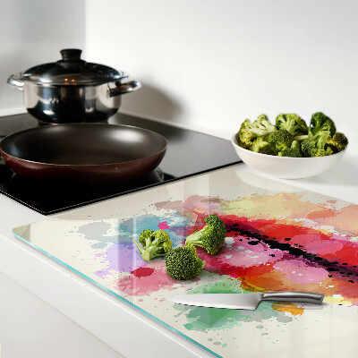 Szklana deska kuchenna z nadrukiem z ust w kolorowych plamach