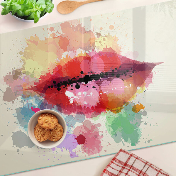Szklana deska kuchenna z nadrukiem z ust w kolorowych plamach
