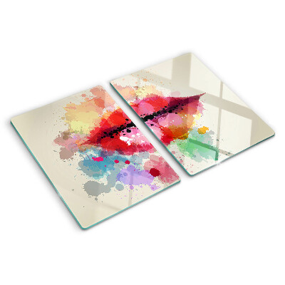 Szklana deska kuchenna z nadrukiem z ust w kolorowych plamach