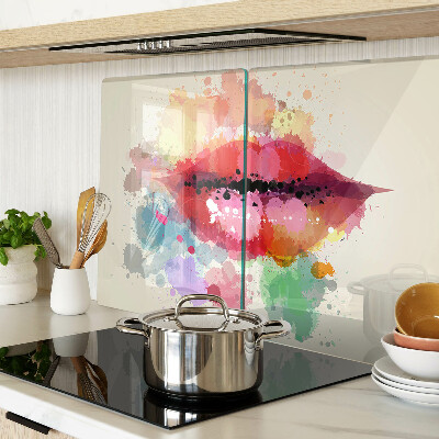 Szklana deska kuchenna z nadrukiem z ust w kolorowych plamach