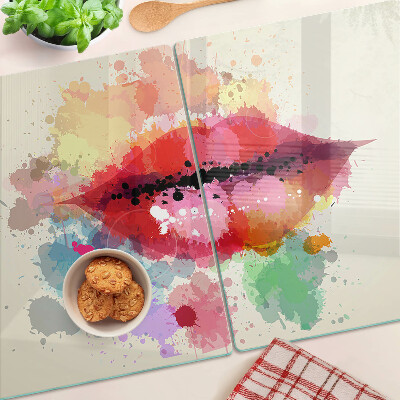 Szklana deska kuchenna z nadrukiem z ust w kolorowych plamach