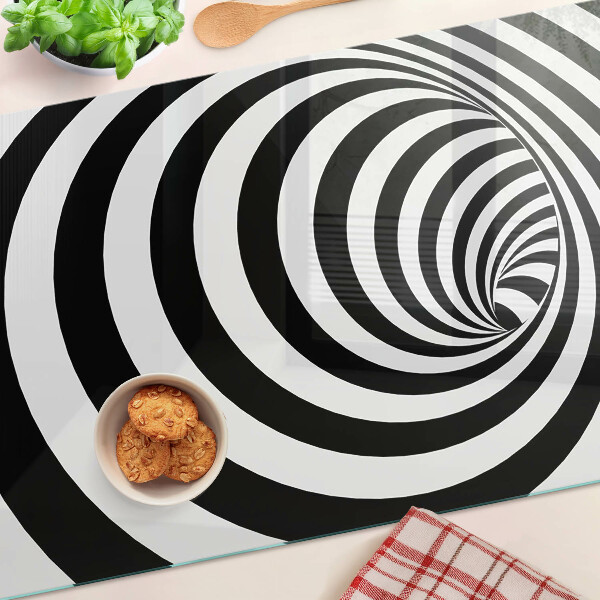 Deska kuchenna szklana z motywem spiralnym w czerni i bieli