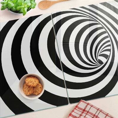 Deska kuchenna szklana z motywem spiralnym w czerni i bieli