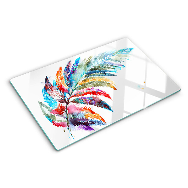 Szklana deska kuchenna z motywem liści paproci w kolorach tęczy
