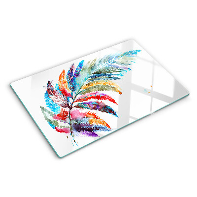 Szklana deska kuchenna z motywem liści paproci w kolorach tęczy