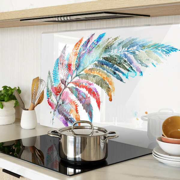 Szklana deska kuchenna z motywem liści paproci w kolorach tęczy