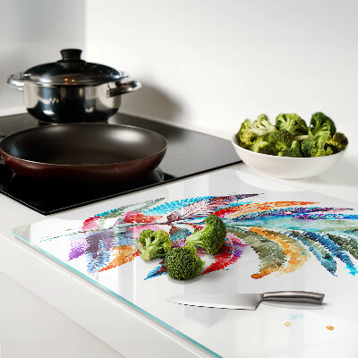 Szklana deska kuchenna z motywem liści paproci w kolorach tęczy