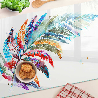 Szklana deska kuchenna z motywem liści paproci w kolorach tęczy