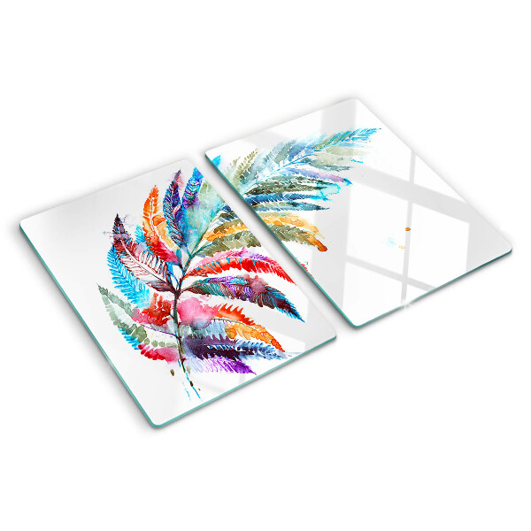 Szklana deska kuchenna z motywem liści paproci w kolorach tęczy
