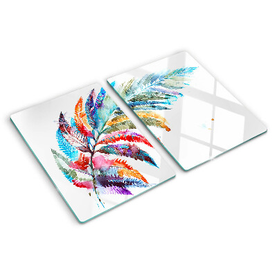 Szklana deska kuchenna z motywem liści paproci w kolorach tęczy