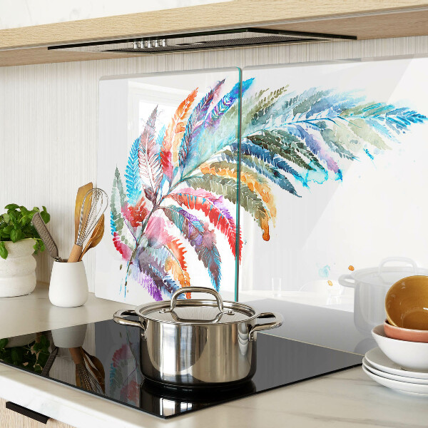 Szklana deska kuchenna z motywem liści paproci w kolorach tęczy