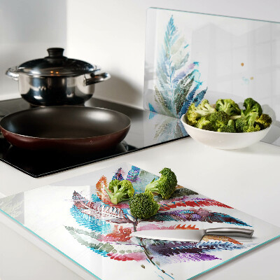 Szklana deska kuchenna z motywem liści paproci w kolorach tęczy