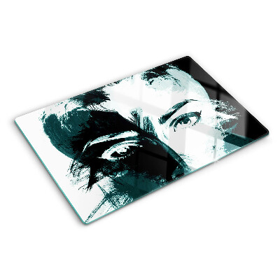 Szklana deska kuchenna z motywem portretu w stylu abstrakcyjnym