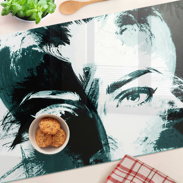 Szklana deska kuchenna z motywem portretu w stylu abstrakcyjnym