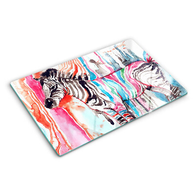 Deska kuchenna szklana z motywem zebr w kolorowych paskach