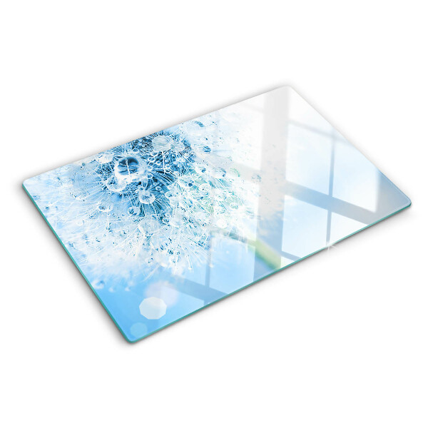 Szklana deska do krojenia z motywem kwiatu dmuchawca z kroplami wody