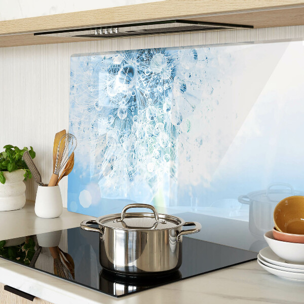 Szklana deska do krojenia z motywem kwiatu dmuchawca z kroplami wody