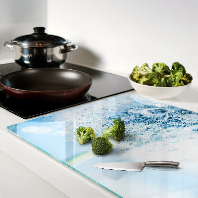 Szklana deska do krojenia z motywem kwiatu dmuchawca z kroplami wody