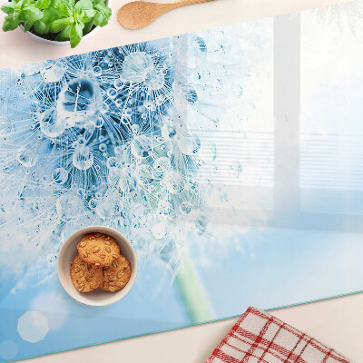 Szklana deska do krojenia z motywem kwiatu dmuchawca z kroplami wody