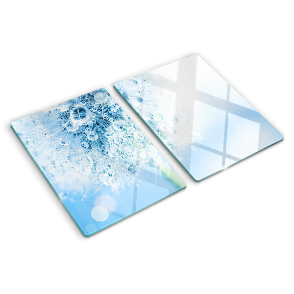 Szklana deska do krojenia z motywem kwiatu dmuchawca z kroplami wody