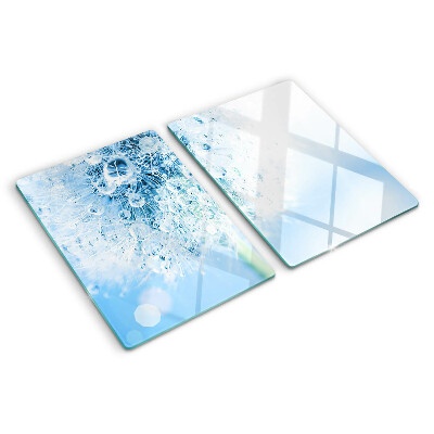 Szklana deska do krojenia z motywem kwiatu dmuchawca z kroplami wody