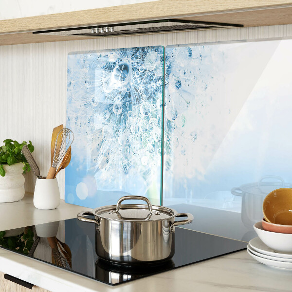 Szklana deska do krojenia z motywem kwiatu dmuchawca z kroplami wody