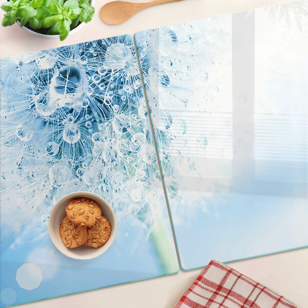 Szklana deska do krojenia z motywem kwiatu dmuchawca z kroplami wody