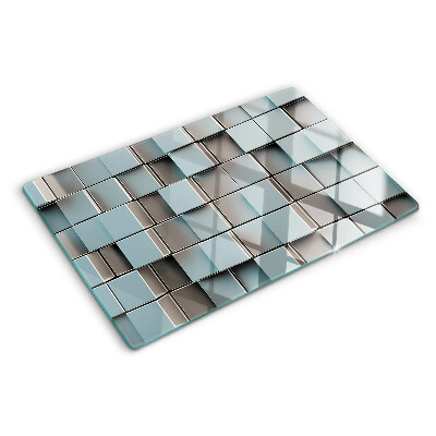 Szklana deska do krojenia z motywem geometrycznych kafelek w odcieniach niebieskiego