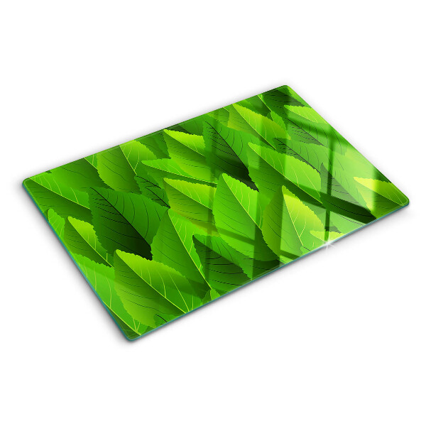 Szklana deska do krojenia z motywem liści w odcieniach zieleni