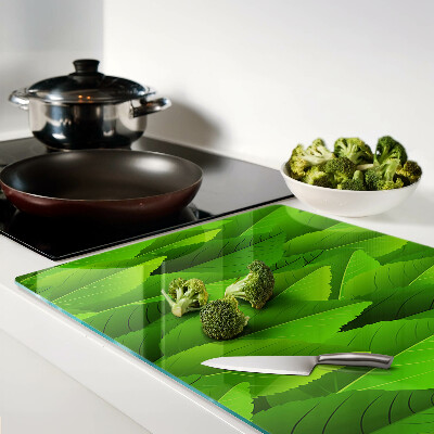 Szklana deska do krojenia z motywem liści w odcieniach zieleni