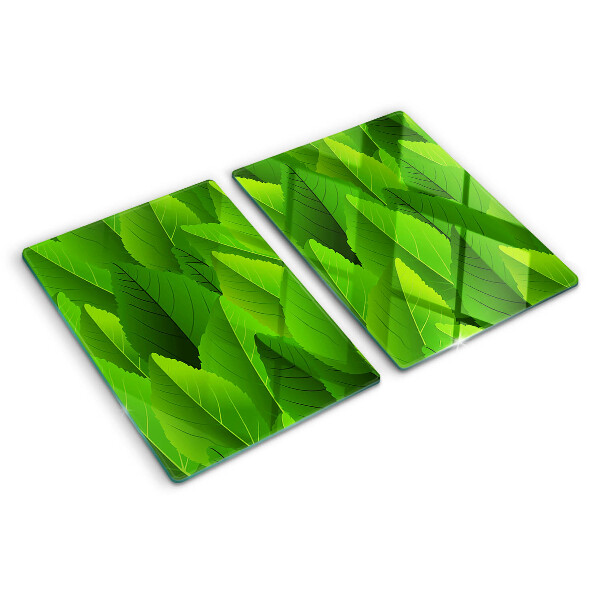 Szklana deska do krojenia z motywem liści w odcieniach zieleni
